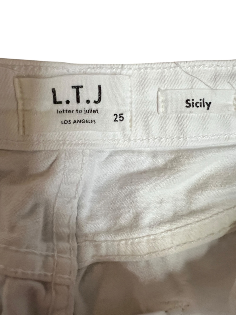 L.T.J Sicily White Jeans 25 Cropped Straight Raw Hem High Rise Made USA Denim - Picture 4 of 10
